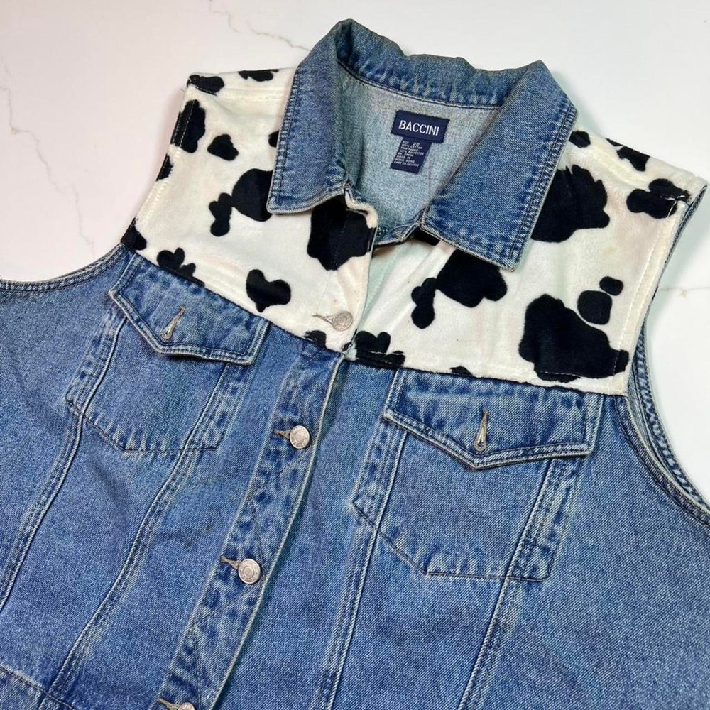 Vintage women's cow print denim vest jacket‎ cute trendy boho